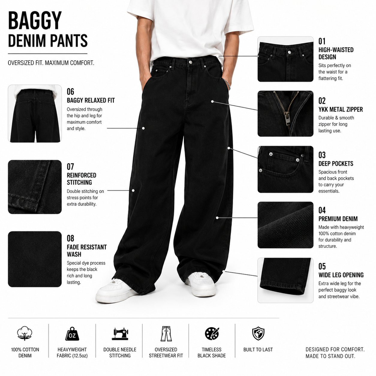 Urban Void™ Baggy Black Denim Jeans - Image 2